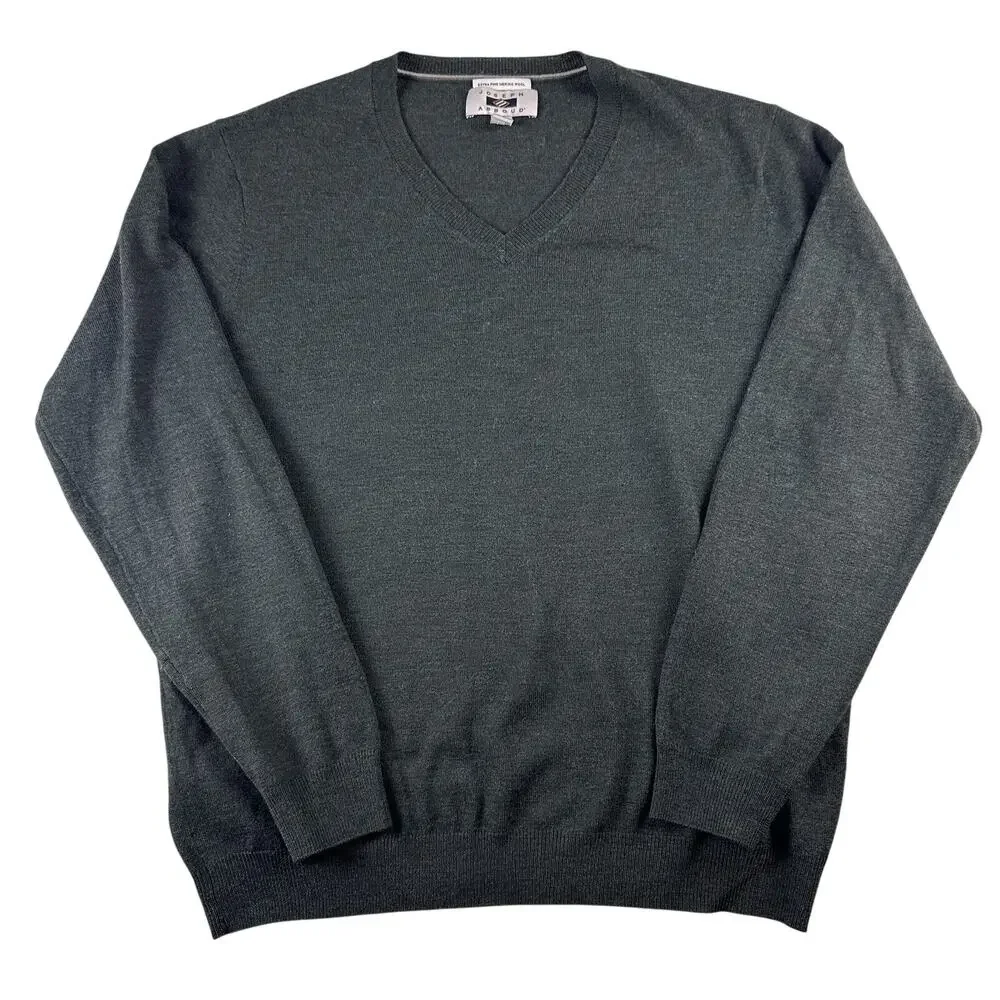 Jos A Bank Sweater Men's‎ XL Green 100% Merino Wool V- Neck Long Sleeve Pullover